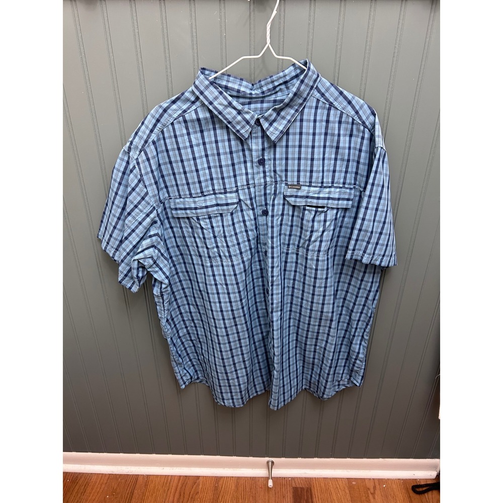 Columbia Men's Plaid Short Sleeve Button Up Shirt Blue Pocket‎ Casual Size XL